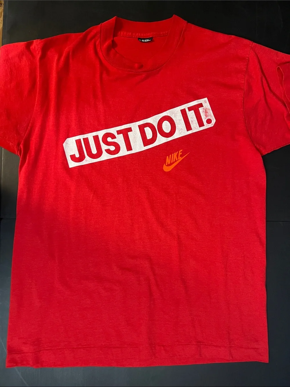 Nike Red Graphic 'Just Do It' Tee with Orange Swoosh